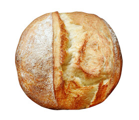 Freshly baked bread isolated, homemade and natural. top view. PNG transparency