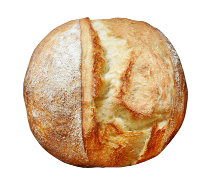 Freshly baked bread isolated, homemade and natural. top view. PNG transparency
