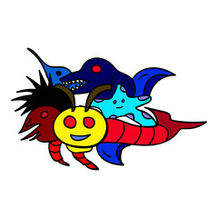 Design vector hand draw doodle animal in the sea