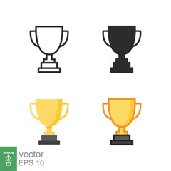 Trophy icon in different style. Line, solid, flat, filled outline symbol for design. Winner, award, cup, champ, contest, prize, won concept. Vector illustration isolated on white background. EPS 10.