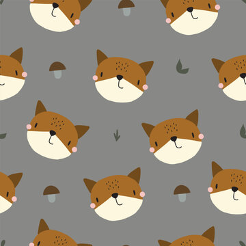 Cute fox seamless pattern in boho style, vector illustration for nursery and textile decoration
