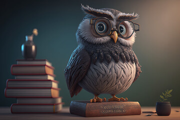 cute Professor Owl. Generative Ai