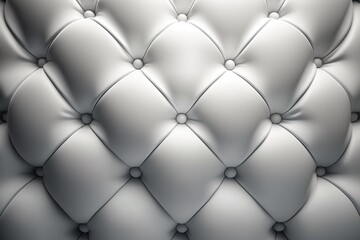 Padded white leather upholster pattern. Quilted leather texture with buttons. Tufted leather closeup