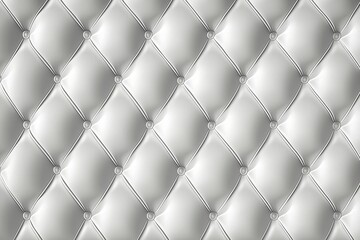 Padded white leather upholster pattern. Quilted leather texture with buttons. Tufted leather closeup