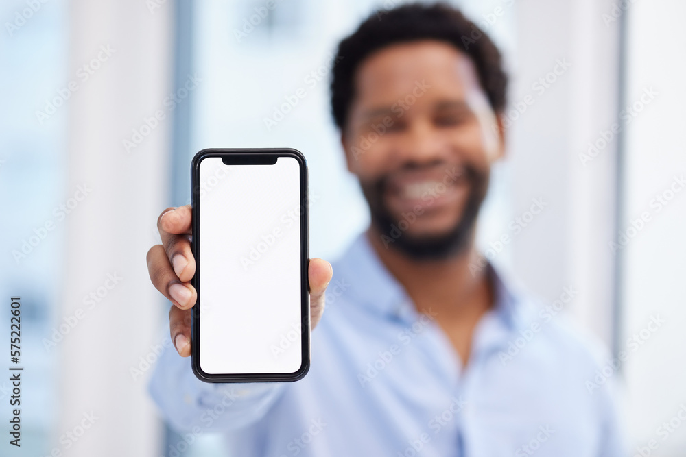Poster phone screen, mockup and man hand for business mobile app, ui ux design or product placement space. 
