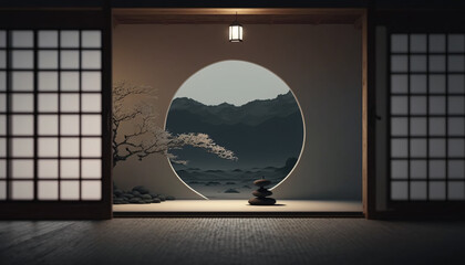 traditional japanese window with empty room