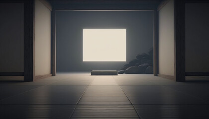 Fototapeta na wymiar empty room with spotlights japanese zen theme generative ai