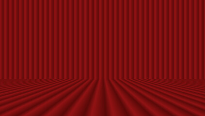 Closed red curtain stage background illuminated. Theatrical drapes.