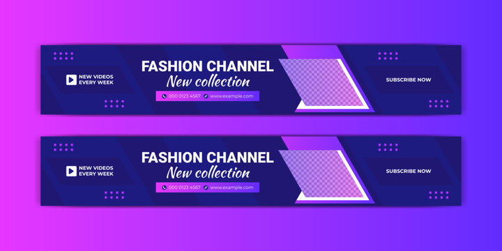 Youtube Channel Art Banner Template. Modern YoutTube Banner Design. Fashion, Lifestyle, Business Blog.