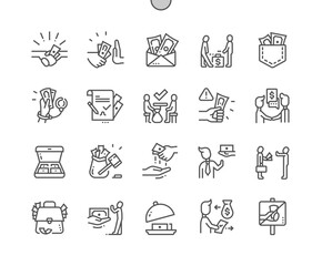 Bribery. Stop corruption. Money bag. Law violation. Pixel Perfect Vector Thin Line Icons. Simple Minimal Pictogram