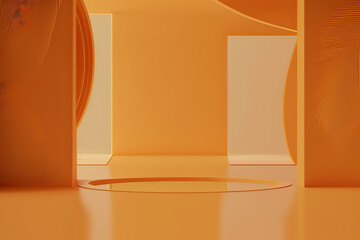 Minimal Orange Color Wall Scene. Photo generative AI