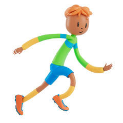 3d boy cartoon character in action. 3d illustrator. sport activity. exercise fitness pose. workout training lifestyle. man player. technology VR connection. gym outdoor. cyberspace object concept.