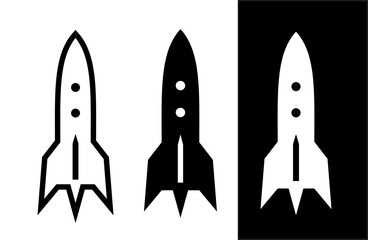Rocket icon. Symbol of speed, flight or start. Attribute of space or force.