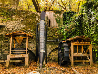 watermill and water friction in pili triklala greece autumn colors in platanus forest