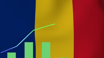 Charts with increasing trend overlayed on the flag of   - Romania - Powered by Adobe