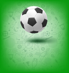 Obraz premium Soccer ball on background with pattern. 3d vector banner with copy space