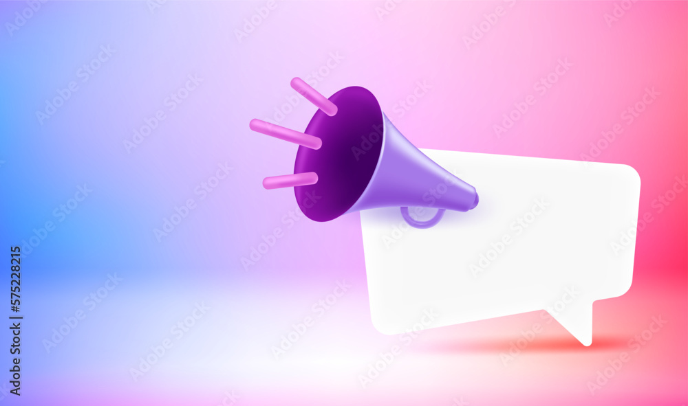 Aufkleber Loudspeaker with chat cloud. Vector 3d banner with copy space