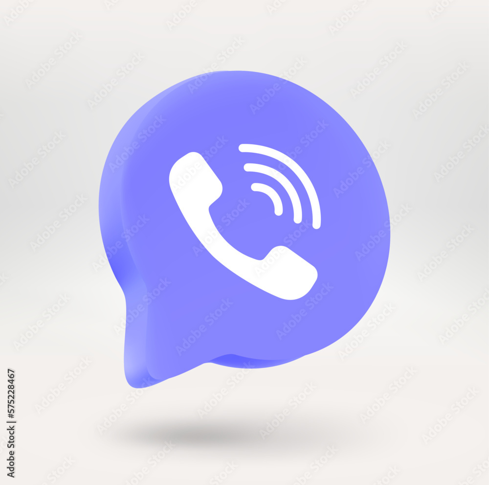 Poster violet speech cloud with cellphone tube. 3d vector icon isolated on white background