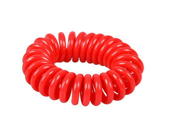 Red spiral rubber bands for hair isolated on transparent background png file