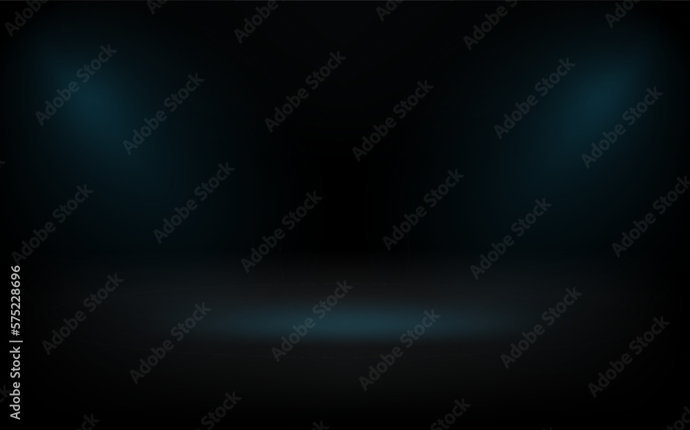 Poster Deep black room with trails of light. 3d vector premium showcase for display products