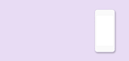 Mobile phone with blank screen on purple background
