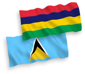 Flags of Saint Lucia and Republic of Mauritius on a white background