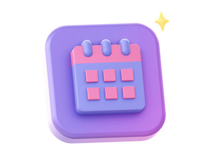 3d render of purple calendar schedule side icon for UI UX web mobile apps social media ads designs