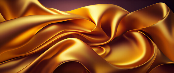 Golden Silk Waves Background - obrazy, fototapety, plakaty