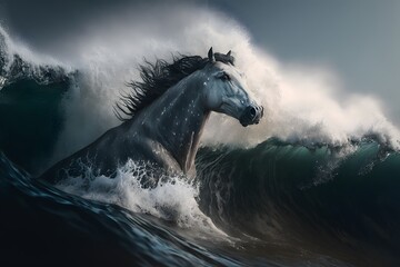 horse in ocean created using AI Generative Technology