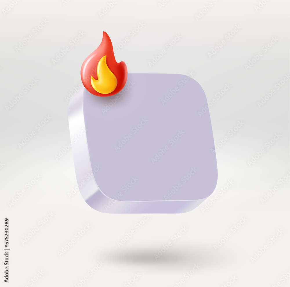 Poster Empty app icon with bonfire. Place your logo or icon into button. 3d vector icon isolated on white background