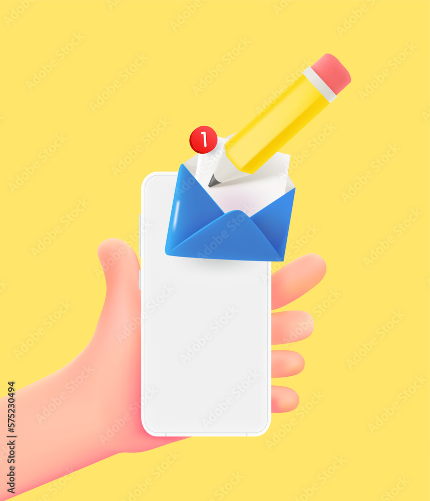 Poster Sending a new mail. Minimal style 3d vector illustration 