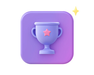 3d render of purple champion trophy cup icon for UI UX web mobile apps social media ads designs