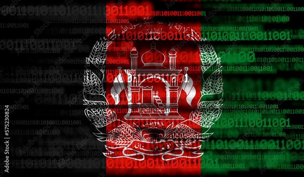Aufkleber flag of afghanistan on binary code. modern technology concept