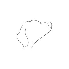 One line drawn isolated vector object dog. Dog head sign on a white background. Illustration for banner  web  design element  template  postcard.