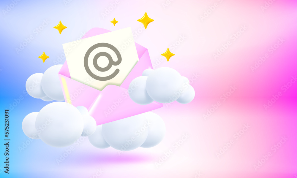 Poster Paper envelope with nessage. Mail delivery. 3d vector banner with copy space