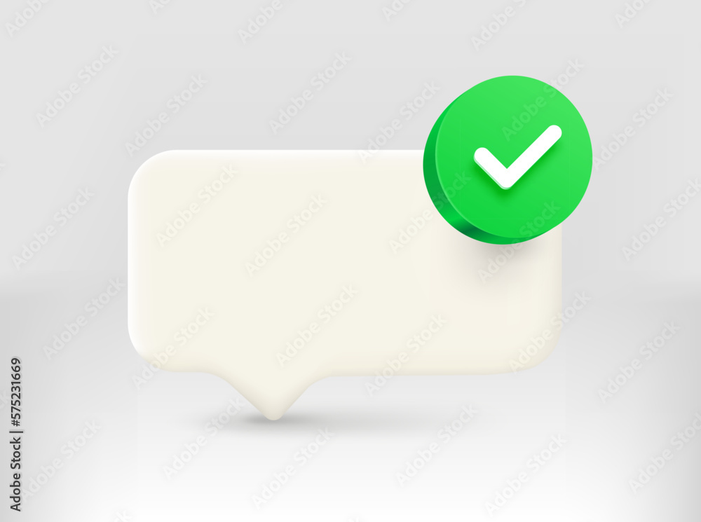 Aufkleber Speech cloud with green checkmark. 3d vector illustration