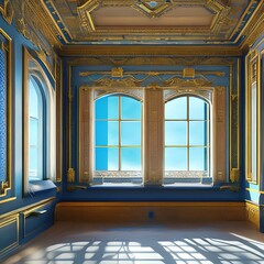 A room with dark blue walls and a light blue ceiling1, Generative AI