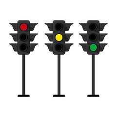 illustration of traffic light, warning light at crossroads