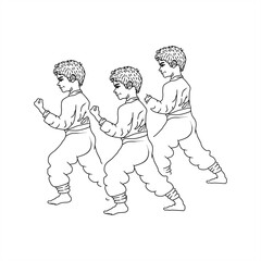 line art of a group of children practicing martial arts