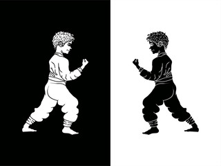  silhouette of a child practicing martial arts as a high contrast card