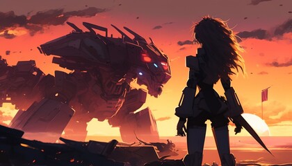 Heroic lone warrior standing ready for the final battle.