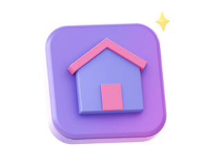 3d render of purple home side icon for UI UX web mobile apps social media ads designs