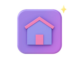3d render of purple home icon for UI UX web mobile apps social media ads designs
