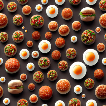 Seamless Background Of Fresh Hamburgers.