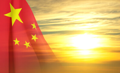 China national flag on background of sunset. EPS10 vector