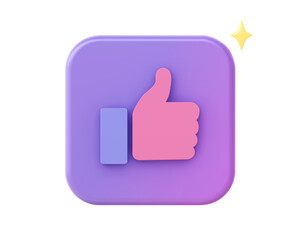 3d render of purple like hand icon for UI UX web mobile apps social media ads designs