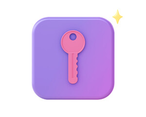 3d render of purple lock key icon for UI UX web mobile apps social media ads designs