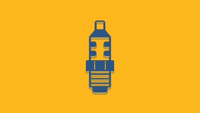 Blue Car spark plug icon isolated on orange background. Car electric candle. 4K Video motion graphic animation