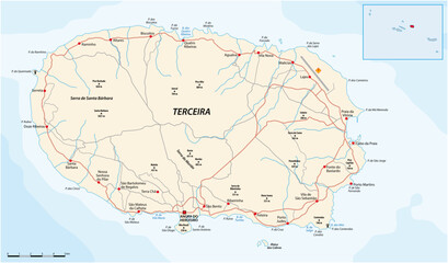 Map of the Portuguese Azores island of Terceira