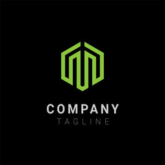 m hexagonal minimalist monoline logo design